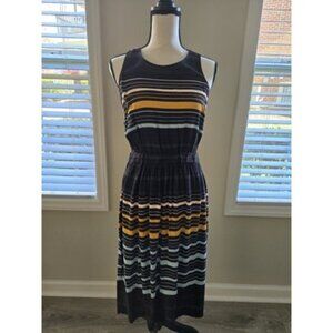 Loft Striped Blouson Pullover Midi Dress With Elastic Waist Sleeveless Size S
